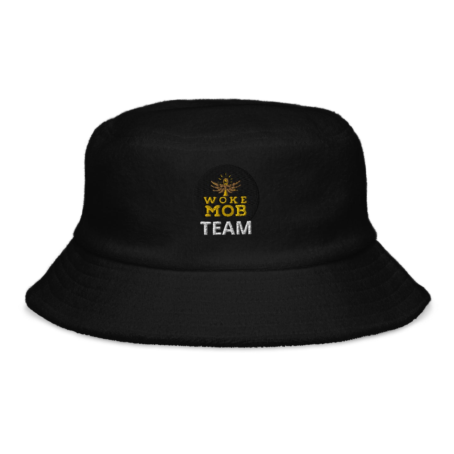 Unstructured terry cloth WOKE TEAM bucket hat